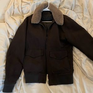Men’s Chocolate Faux Suede Shearling Collar Jacket